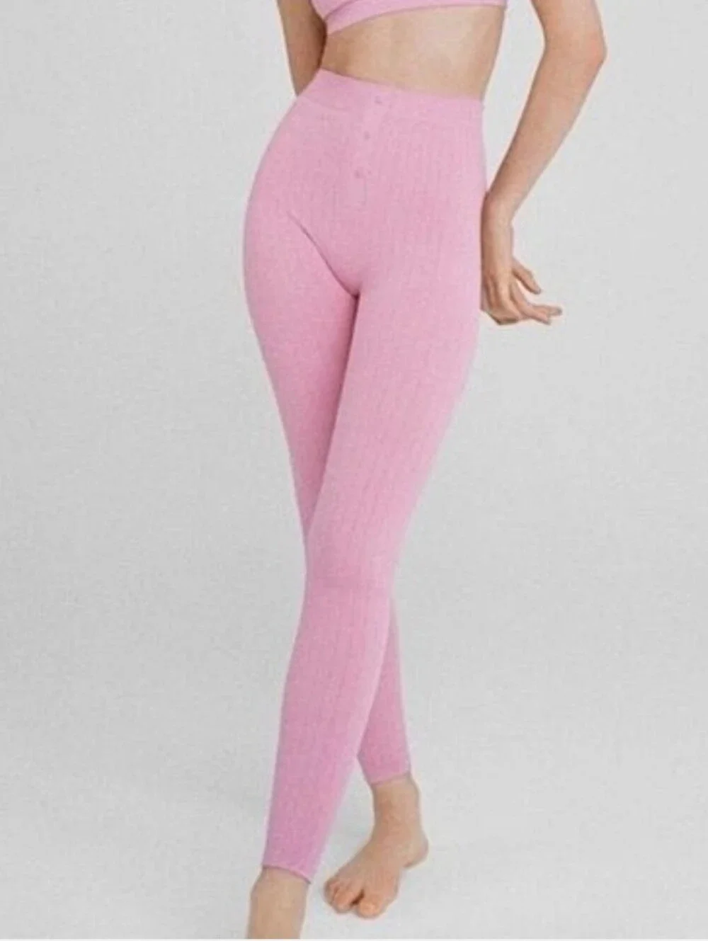 Zara Pink Buttoned Seamless Ribbed Leggings